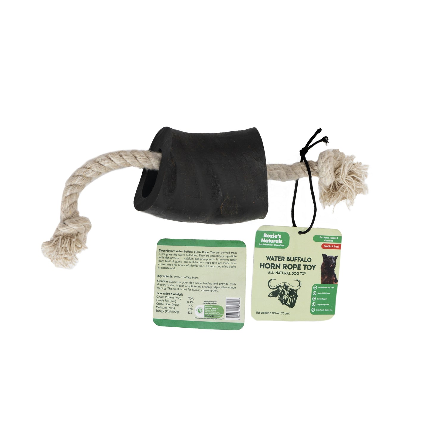 Brinquedo mastigável para cães, chifre de búfalo d'água, corda de algodão de 14", 2 unidades, 10 oz (WS…